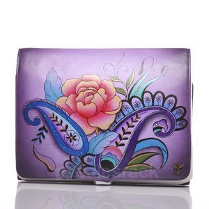 Anuschka Peonies & Paisleys Hand Painted Leather Hanging Travel Organizer